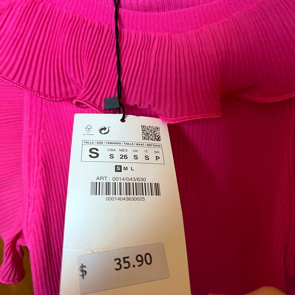Zara Pink Ruffle Ribbed Tank Top - Picture 4 of 4